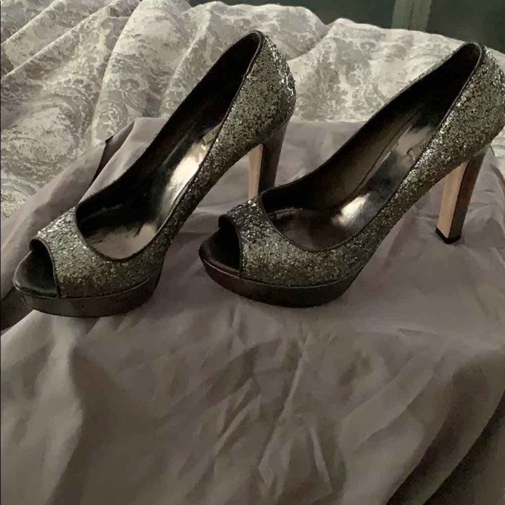 A Sparkly Pair Of Miu Miu Peep Toe Platform Pumps - image 3
